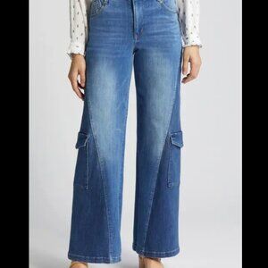 Wit and Wisdom Blue Denim Cargo colorblock Jeans Size 16